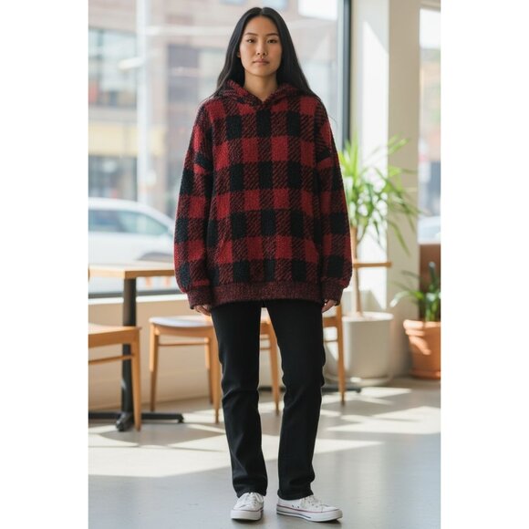 SKIMS Sweaters - SKIMS Women Red and Black Hoodie Sweater SMALL
